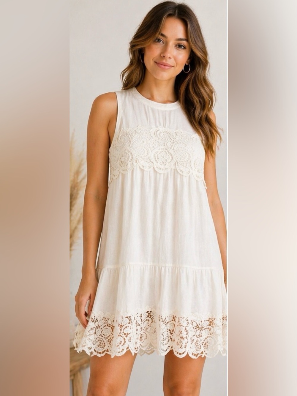 NWT Ivory Lace Babydoll Mini Dress Size M Fairycore Flowy